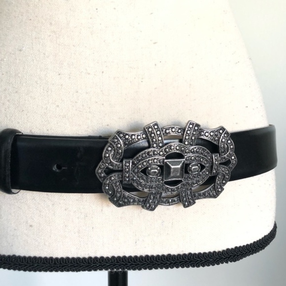 Vintage 80'S  Western Genuine Black Leather Belt - Picture 6 of 7